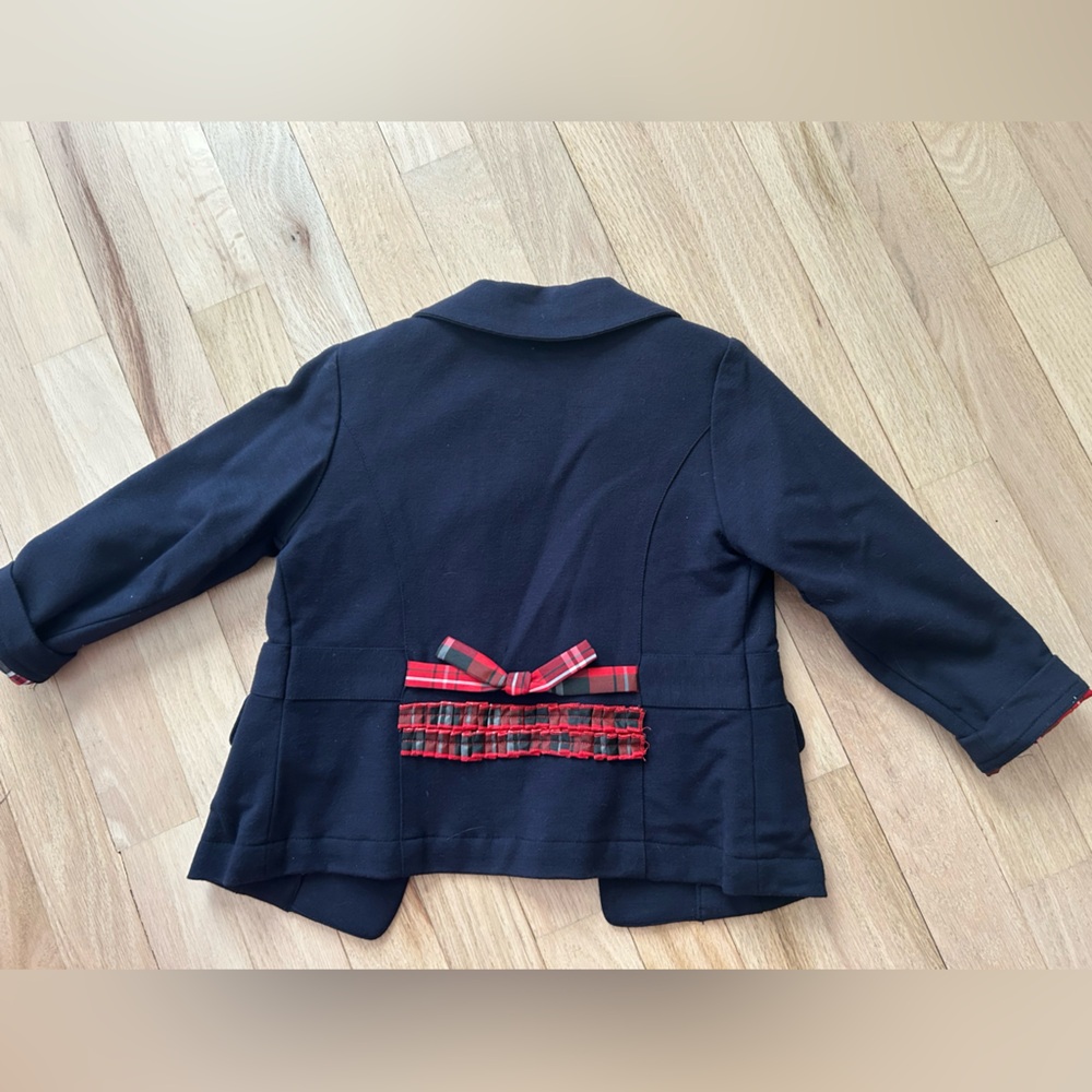 European Stylish navy Blazer with Red Plaid Lining Sz 3T girls - Picture 3 of 6